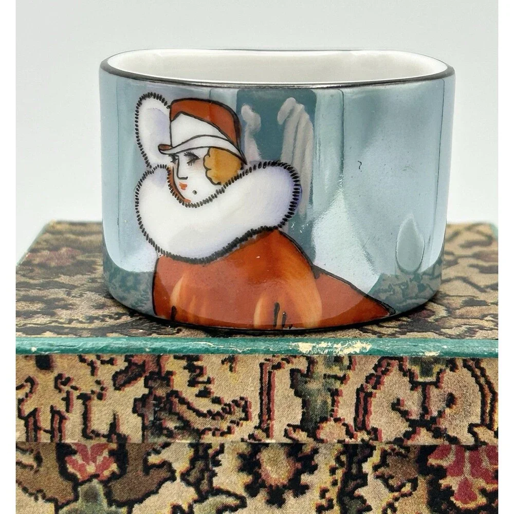 Set Of 2 Antique 1920's Noritake Napkin Rings In Box Luster Flapper Art Deco
